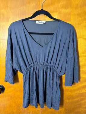 Haptics by Holly Harper Charcoal Gray Babydoll Tunic Top | V-Neck 3/4 Sleeve